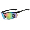 Sport sunglasses with black frame and colorful iridescent reflective lenses for cycling - Black Frame Multicolor Lens