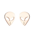 Mini pendientes alienígenas de madera con veta natural y ojos tallados sobre fondo blanco puro - Oro Rosa
