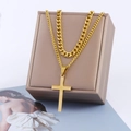 Close-up of double-layered gold titanium steel cuban chain necklace with a cross pendant - 22C10135-Gold Set