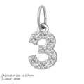 Sparkling silver number 3 pendant with micro-pave cubic zirconia, 6.5-7mm small size - 3-Silver