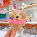 Porte-clés chien bouclé marron avec lunettes roses et bouée à motif de canard - Style Teddy Brun Clair / Chien avec Bouée Rose