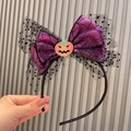 Diadema de Halloween con lazo morado de telaraña y detalle de calabaza sonriente - Diadema con Lazo de Calabaza y Telaraña / Morado