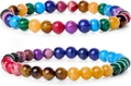 8mm natural energy stone beaded bracelet set with tiger eye, lapis, and lava stones - 6mm Rainbow Multi-color Stone