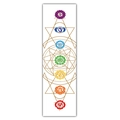 Detailed vertical wall hanging showing seven colorful chakras with golden geometry - Style 22 / 40x150cm