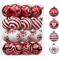 Set de bolas de Navidad 6cm rojas y blancas con renos y copos de nieve para decoración - 6cm/Juego de 24 / Rojo Blanco