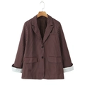 Blazer a righe verticali monopetto con classici revers a lancia e fodera a contrasto - S / Marrone