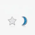 Pendientes asimétricos de plata S925 con esmalte azul de estrella y luna - Estilo de Estrella y Luna Asimétricas (Plata de Ley S925)