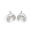 Minimalist croissant-style silver stainless steel stud earrings with textured finish - Silver (PD3362)