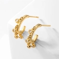 Golden geometric C-shaped earrings with micro-inlaid zircons and shiny gold finish - Dangling Zirconia Earrings - Gold (EP5610)
