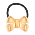 Elastic black hair tie featuring a large metallic gold bow with a polished mirror finish - Bow Knot Style (WG-0433) / Gold / Hair Tie