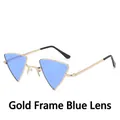 Modieuze punk driehoekige zonnebril met gouden metalen montuur en blauwe transparante glazen - Gouden Frame Blauwe Lenzen