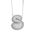 Silver letter S necklace pendant with cubic zirconia stones on a fine box chain - Letter S / Silver