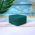 Portable dark green square jewelry storage bag in textured fabric with zipper - 10x10x5cm / Dark Green