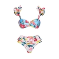 Two-piece floral bikini set with tropical print, ruffled straps and high waist bottom - S / Mini Ruffle Bikini Set