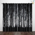 Artistic black and white forest silhouette curtains with metal grommets for home decor - Black & White Forest