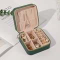 Green leather jewelry organizer with velvet interior for necklaces and rings - Army Green