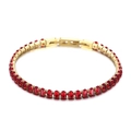Elegant gold bracelet featuring oval-cut red zircon stones in a four-prong setting - Red Oval Cut Style (KB167207-KFC)
