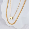 Collana a doppio strato in acciaio inossidabile placcato oro 18K con ciondolo a luna - Stile Luna Crescente (N2139-yl)