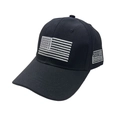 Classic black cotton baseball cap with American flag embroidery shown from a 45-degree angle - L (58-60cm) / Black