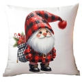 Housse de coussin de Noël avec gnome au bonnet à carreaux rouges et noirs - 45*45cm Peluche Courte Simple Face Sans Coeur / CRD16-6 (Gnome avec Chapeau à Carreaux)