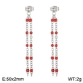 Minimalist silver chain drop earrings with red beads, 50x2mm lightweight tassel design - Silver-Red Beads