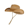 Western style straw cowboy hat in light brown featuring breathable hollow weave texture - Khaki