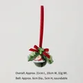 Campanella di Natale verde scuro con Babbo Natale, fiocco in velluto rosso e aghi di pino - 32g / Diametro 6cm / Stile Babbo Natale Verde