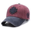 Berretto da baseball vintage in cotone lavato bordeaux e grigio con toppa a foglia d'acero - Regolabile / Rosso e Blu