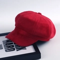 Classic deep red corduroy octagonal newsboy hat with a retro velvet texture and button top - M (56-58cm) / Red