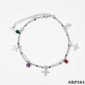 Bracelet de cheville double couche en acier inoxydable avec perles et trèfles - Bracelet en Argent (SBP561)