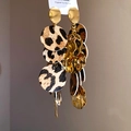 Bohemian C-shaped earrings with gold hammered metal and leopard print discs - 36# Silver Earring Post - Gold Coffee Bohemian Disc Pendant