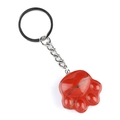 Red natural crystal cat paw keychain with silver metal ring on white background - Red Jasper