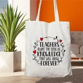 White canvas tote bag with Teachers Plant the Seeds print and heart detail - STD67-B (Seeds of Knowledge)