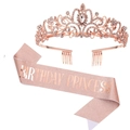 Birthday Princess set with rose gold rhinestone crown and glitter sash for girls - Rose Gold Set #2