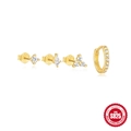 S925 sterling silver geometric earring set with gold finish and sparkling zircon stones - Gold Style 3