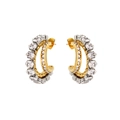 Detail of C-shaped mixed-metal earrings with oval and round cubic zirconia stones - White Zirconia + White Zirconia / Gold/Silver