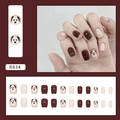 Uñas postizas de perrito corto trapecio con parches de color burdeos y beige claro - R834 Perro Lindo (Estilo Pegamento)