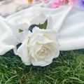 Elegant white rose flower hair claw clip with green leaf detail on grass background - 15CM / White