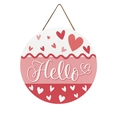 Targa rotonda in legno Hello con cuori rossi e rosa per decorazioni di San Valentino - QR6031 Stile cuore Hello