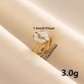 Detailed view of gold moon ring with hexagonal white shell inlay and measurements - Stainless Steel-White Enamel / Gold-White Moon