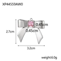 Detail view of a silver bow pendant with a pink square gem, measuring 3.2cm wide and 2.7cm high - XP44559AW0-Silver Bowknot with Pink Zirconia (3.2x2.7cm)