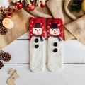 Chaussettes d'hiver en polaire corail avec motif bonhomme de neige 3D pour Noël - Bonhomme de Neige à Boutons Noirs