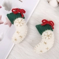 Handmade wool felt Christmas stocking ornaments with red bows and gold snowflakes - Christmas Sock / White