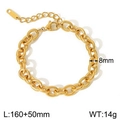 Bracelet gourmette 8mm en acier inoxydable doré 18K avec fermoir mousqueton et tag - Style Maillons Ronds Épais Or (KB1862270-Z)