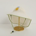 Detail of kids sun hat featuring neck protection flap and cute cartoon bear ornament - 54cm (4-8 Years) / Off White