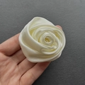 Detail of handmade cream satin rose brooch with elegant 3D folded petals texture - Large 5.5CM / Off White