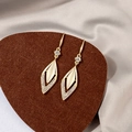 Elegant gold drop earrings featuring white cat eye stone and sparkling zircon accents - E1633-2/Rhombus Main Stone