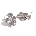 Chic 18K gold plated stainless steel five-petal flower stud earrings for women - Small / Silver