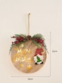 30cm round Merry Christmas gnome hanging sign with pine needles and red berries - Merry Christmas Santa Claus Style
