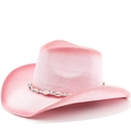 Sombrero vaquero de paja rosa con banda de conchas para protección solar exterior - M (56-58cm) / Blanco Rosa Spray